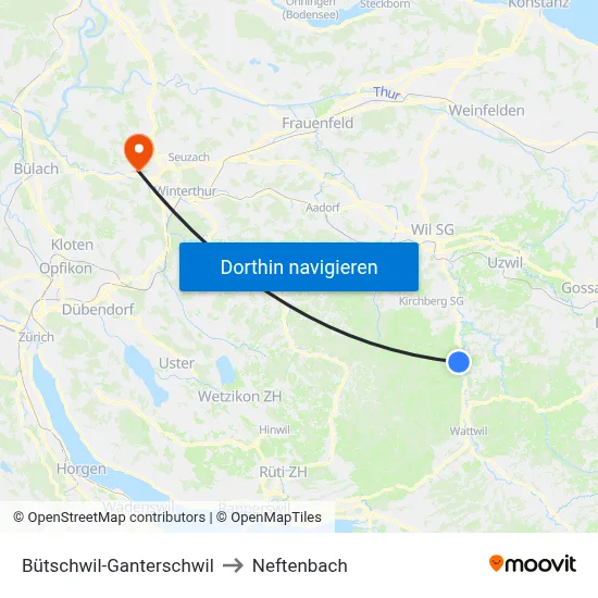 Bütschwil-Ganterschwil to Neftenbach map