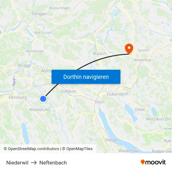Niederwil to Neftenbach map