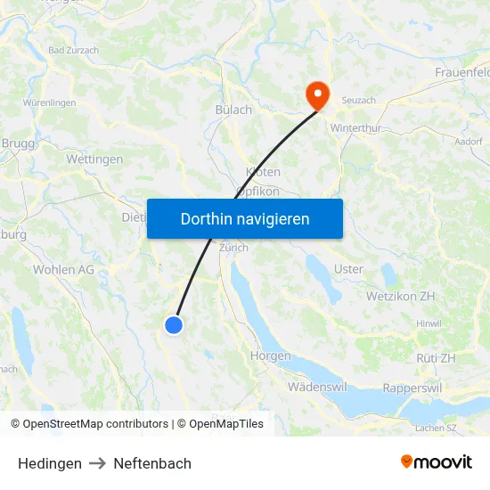Hedingen to Neftenbach map