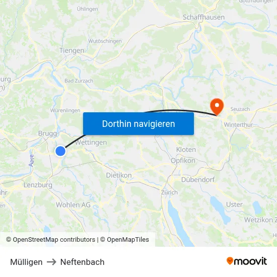 Mülligen to Neftenbach map