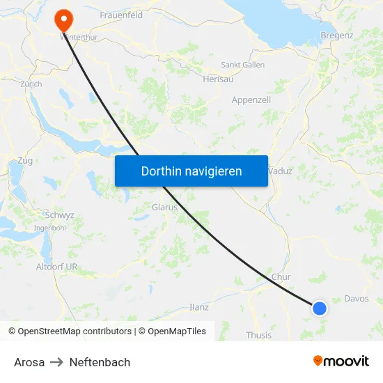 Arosa to Neftenbach map