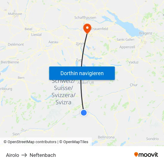 Airolo to Neftenbach map