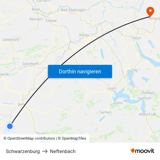Schwarzenburg to Neftenbach map