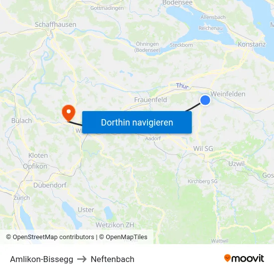 Amlikon-Bissegg to Neftenbach map