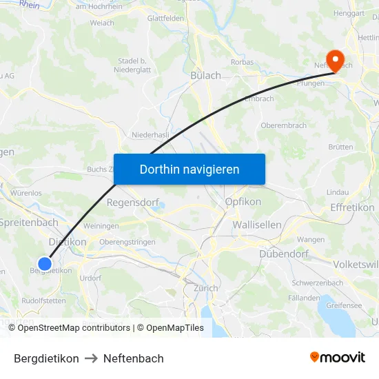 Bergdietikon to Neftenbach map