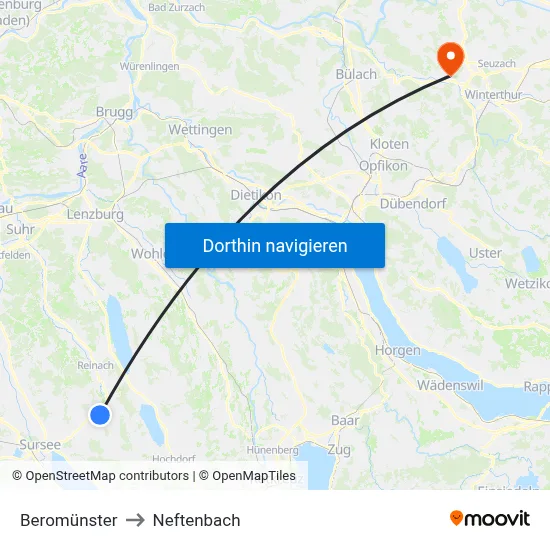 Beromünster to Neftenbach map