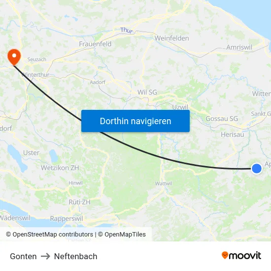 Gonten to Neftenbach map