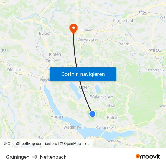Grüningen to Neftenbach map