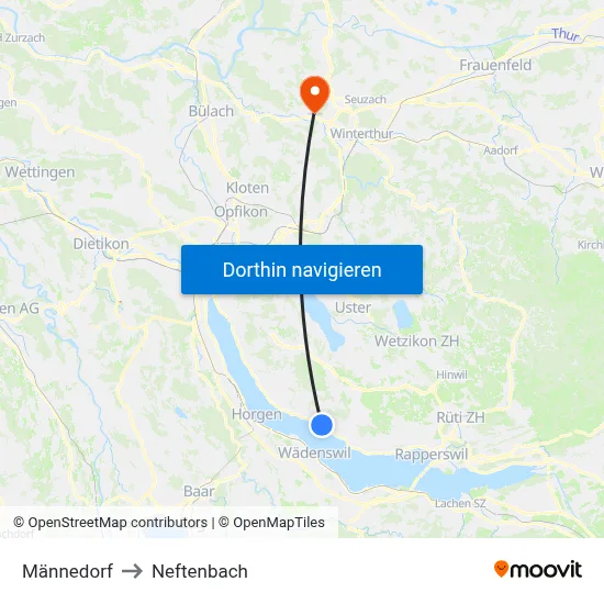 Männedorf to Neftenbach map
