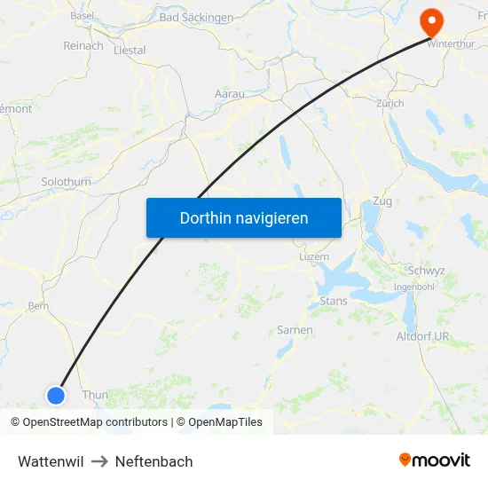 Wattenwil to Neftenbach map