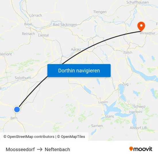 Moosseedorf to Neftenbach map