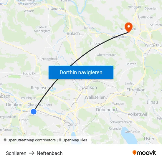Schlieren to Neftenbach map