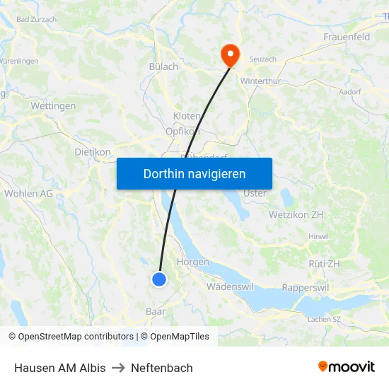 Hausen AM Albis to Neftenbach map