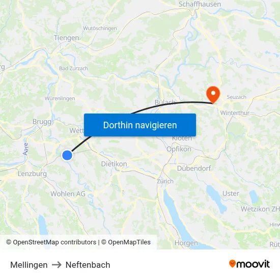 Mellingen to Neftenbach map