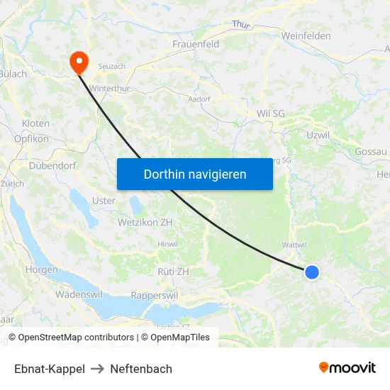 Ebnat-Kappel to Neftenbach map
