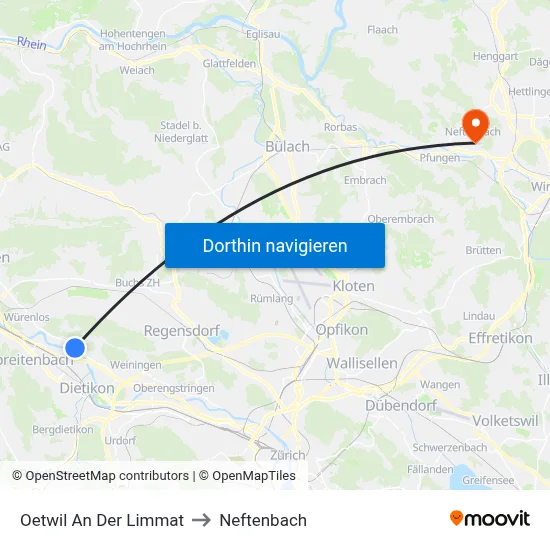 Oetwil An Der Limmat to Neftenbach map