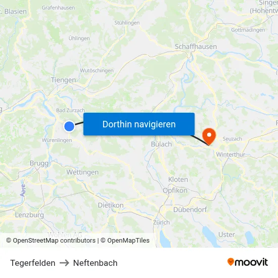 Tegerfelden to Neftenbach map