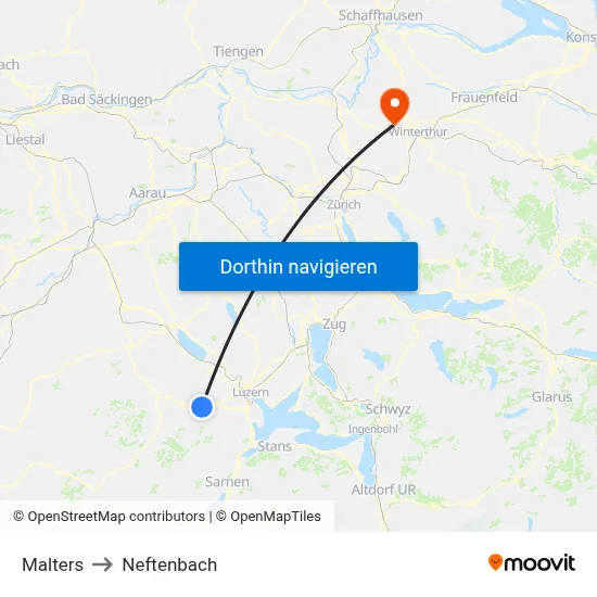 Malters to Neftenbach map