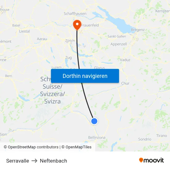 Serravalle to Neftenbach map
