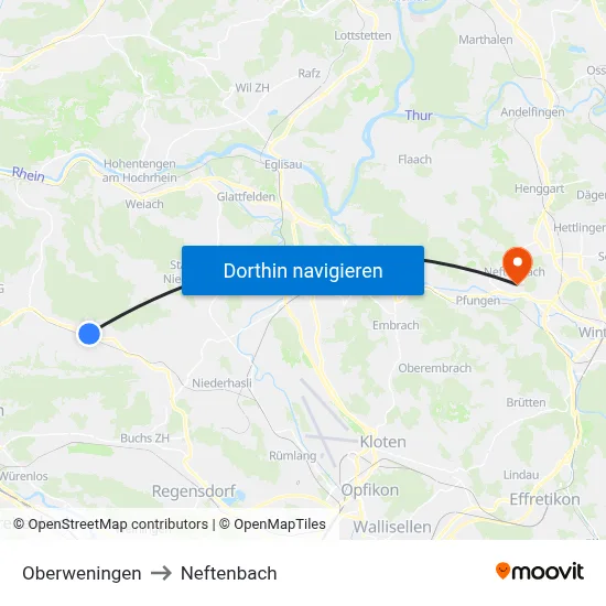 Oberweningen to Neftenbach map