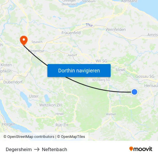 Degersheim to Neftenbach map