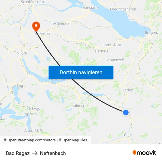Bad Ragaz to Neftenbach map
