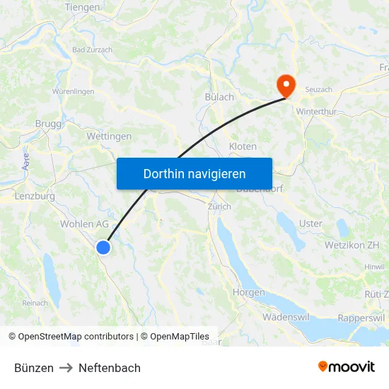 Bünzen to Neftenbach map