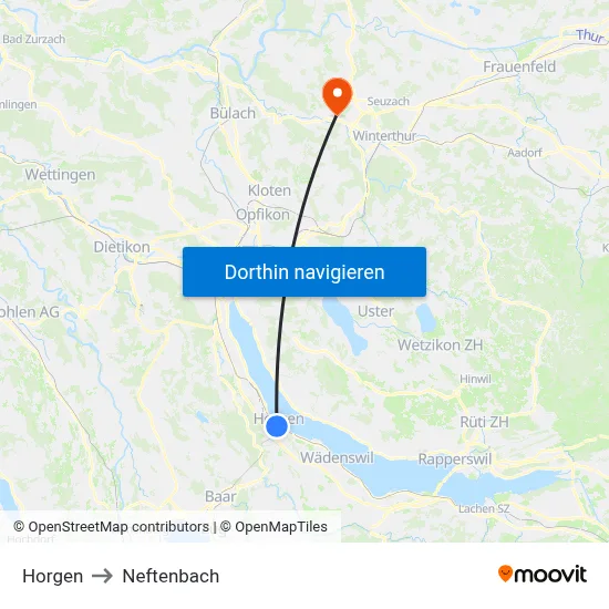 Horgen to Neftenbach map