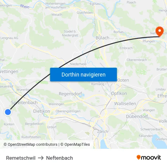 Remetschwil to Neftenbach map