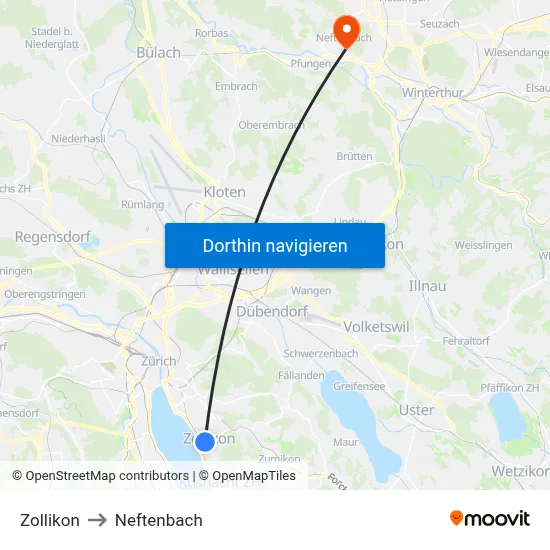 Zollikon to Neftenbach map