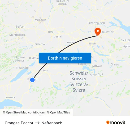 Granges-Paccot to Neftenbach map