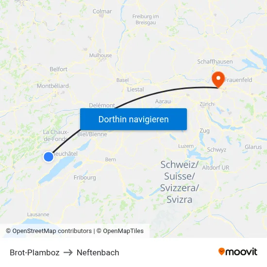 Brot-Plamboz to Neftenbach map