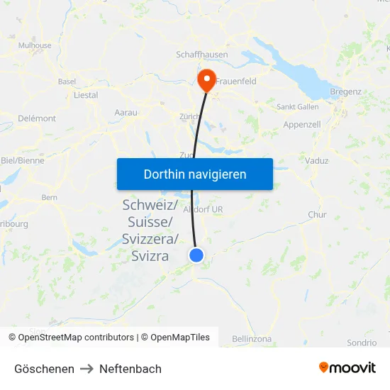 Göschenen to Neftenbach map