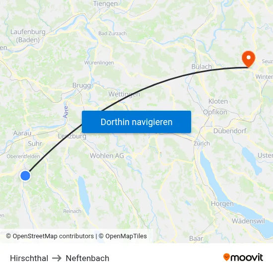 Hirschthal to Neftenbach map