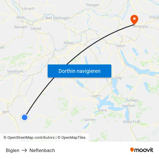Biglen to Neftenbach map