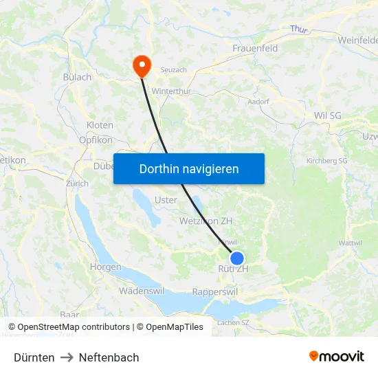 Dürnten to Neftenbach map