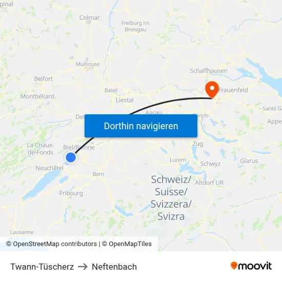 Twann-Tüscherz to Neftenbach map