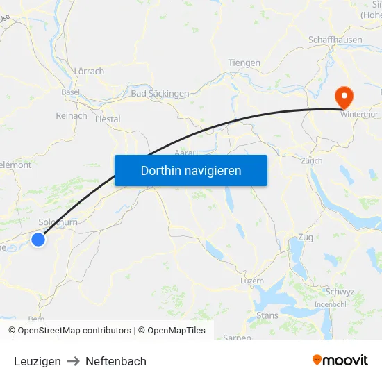 Leuzigen to Neftenbach map