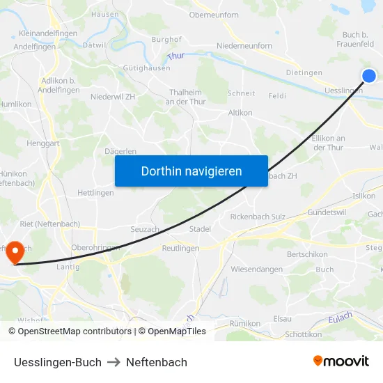Uesslingen-Buch to Neftenbach map