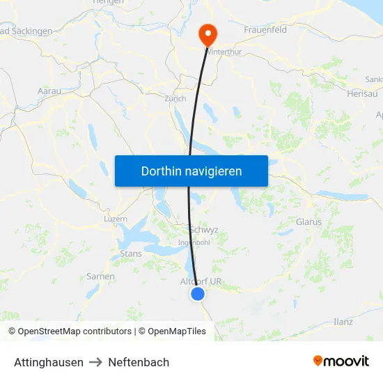 Attinghausen to Neftenbach map