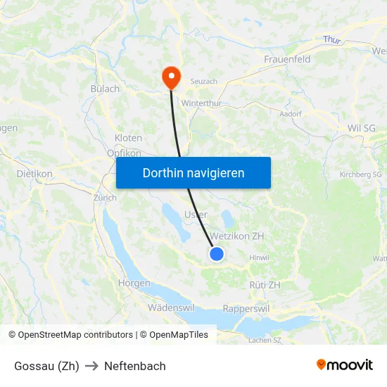 Gossau (Zh) to Neftenbach map