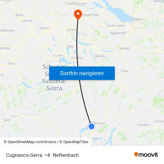 Cugnasco-Gerra to Neftenbach map