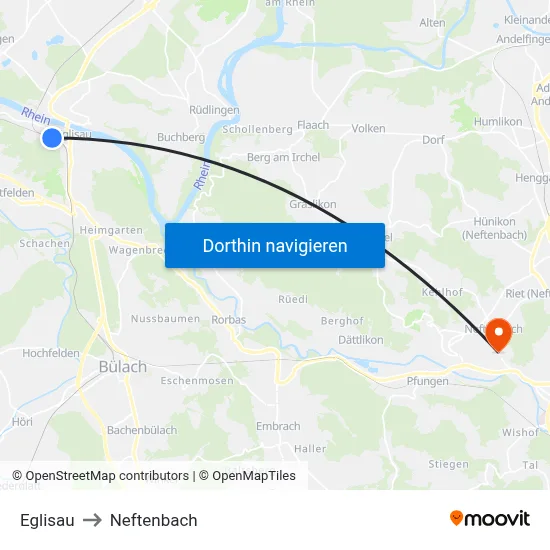 Eglisau to Neftenbach map
