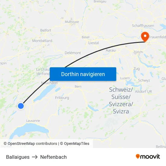 Ballaigues to Neftenbach map