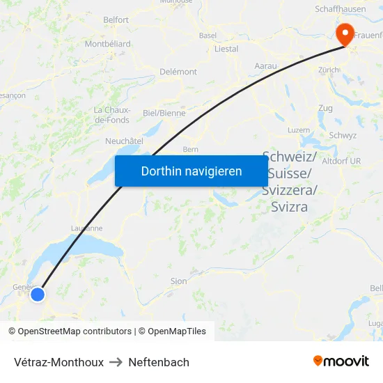 Vétraz-Monthoux to Neftenbach map