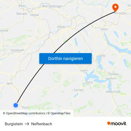 Burgistein to Neftenbach map