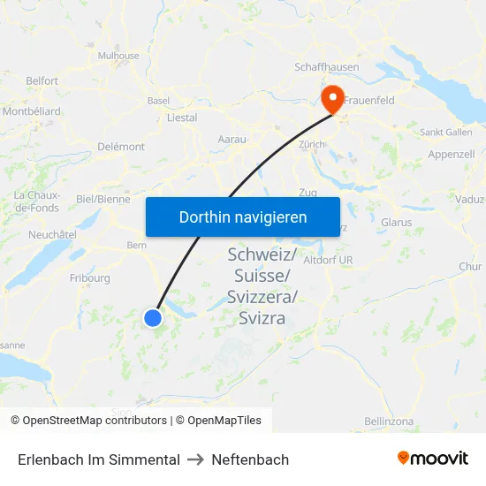 Erlenbach Im Simmental to Neftenbach map