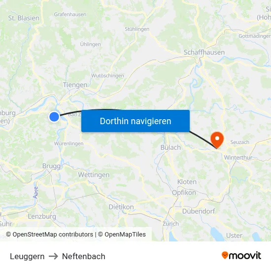 Leuggern to Neftenbach map