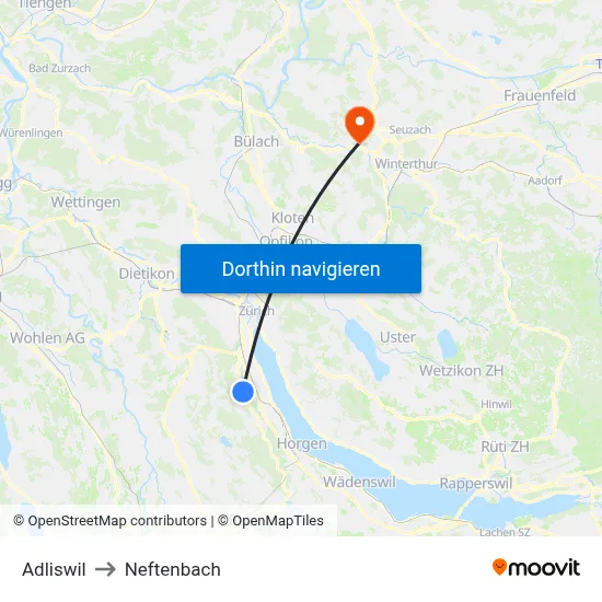 Adliswil to Neftenbach map