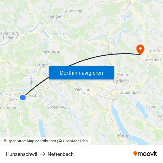 Hunzenschwil to Neftenbach map